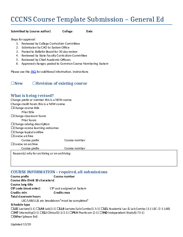 CCNS Course Submission Template Gen Ed Word Document