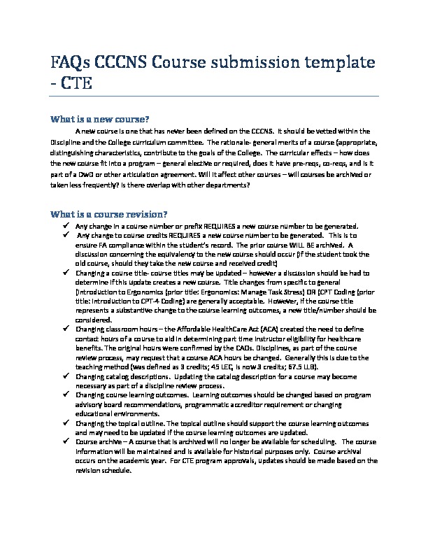 FAQs CCNS Course submission template – cte PDF