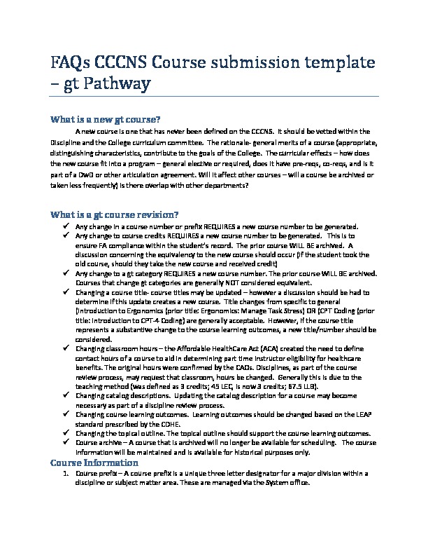 FAQs CCNS Course submission template gt PDF