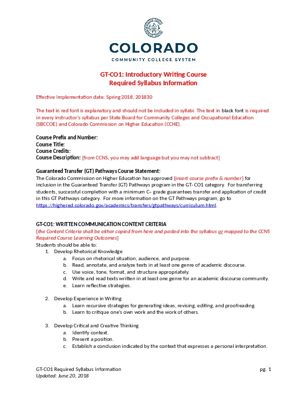 GT-CO1 Introductory Writing Course Word Document