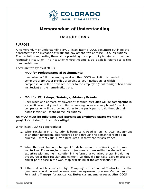 MOU (Memorandum of Understanding) – Instructions – 12.2021 Word Document