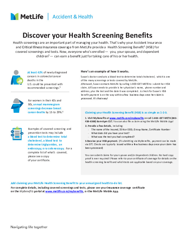 MetLife Health Screening Benefit Flyer PDF