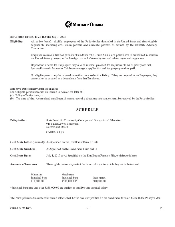 Mutual of Omaha Certificate of Insurance PDF