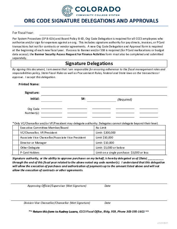 Org Code Signature Delegations and Approvals PDF