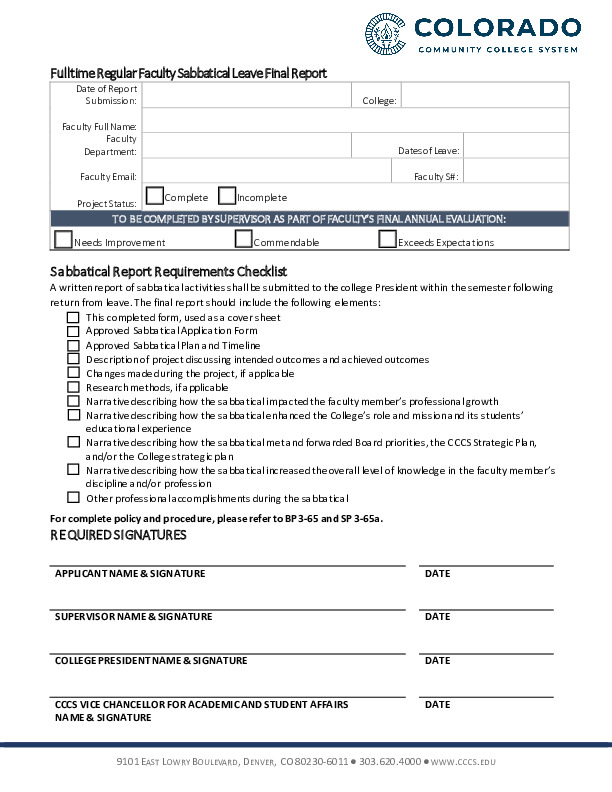 Sabbatical Leave Final Report (Fillable Form) PDF