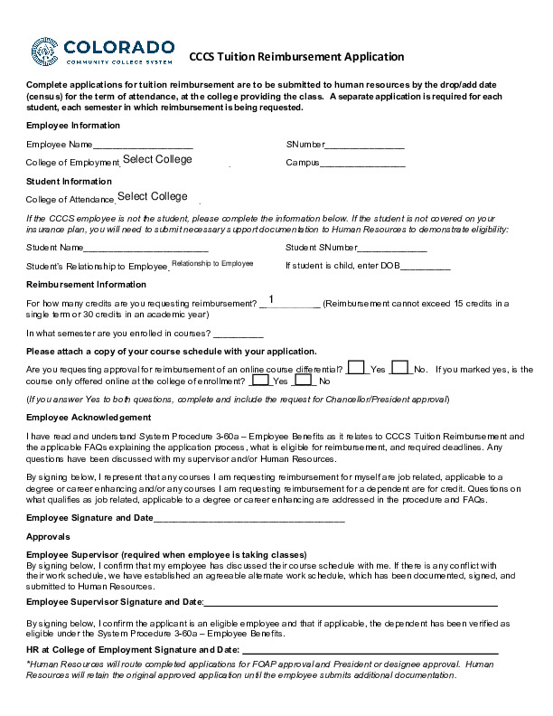 Tuition Reimbursement Application PDF