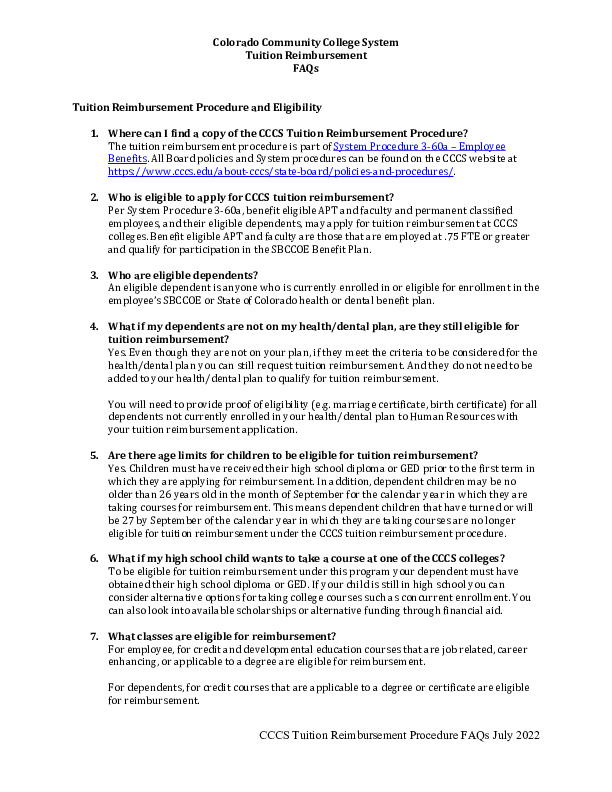 Tuition Reimbursement FAQs PDF