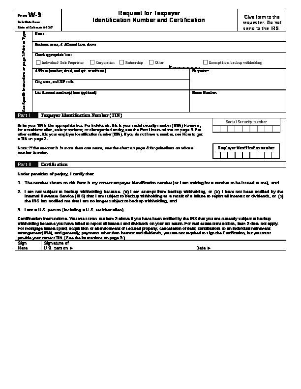 W-9 – Request for Taxpayer Identification Number and Certification Word Document